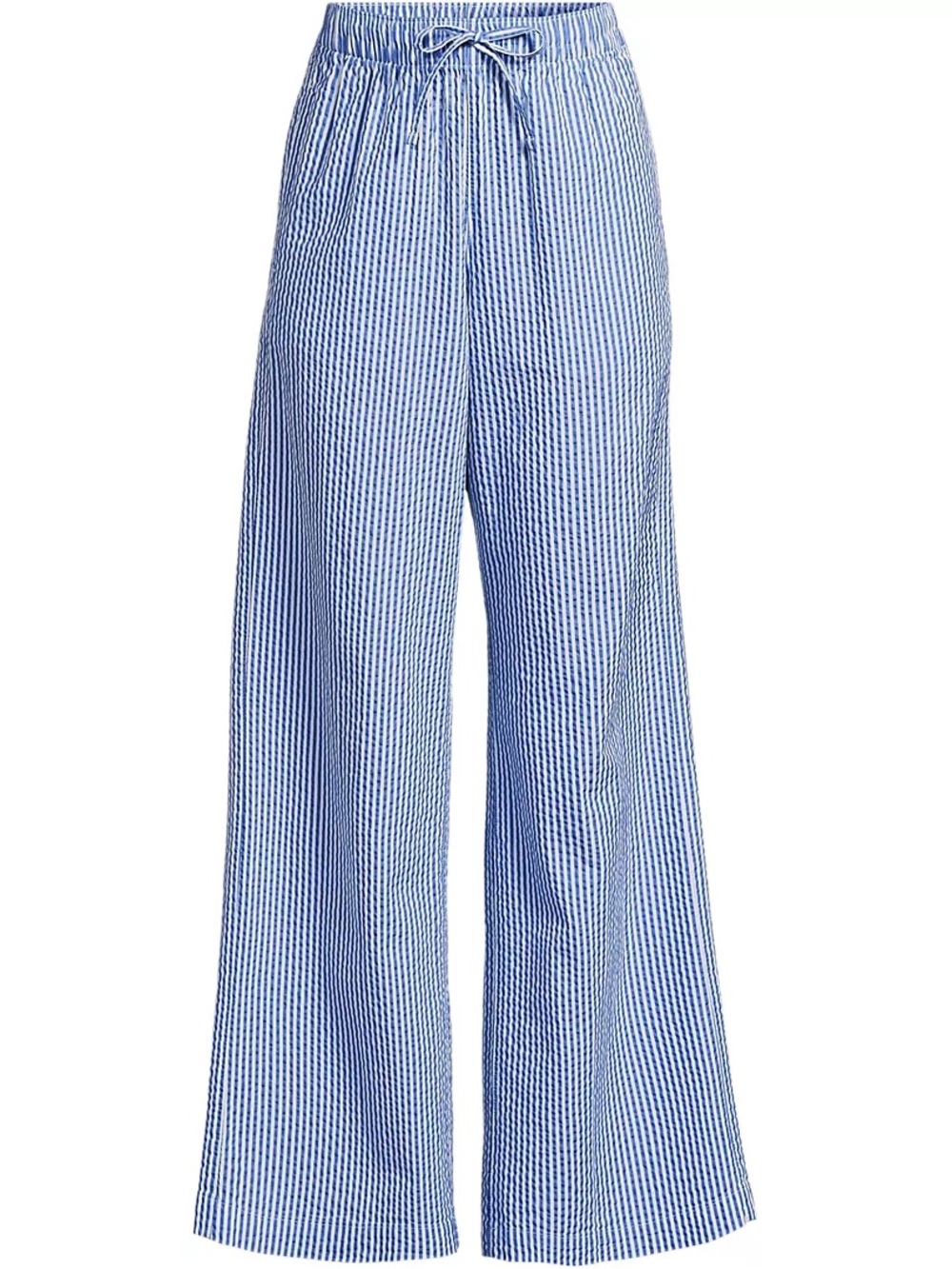 Lands' End Blue Striped Seersucker Wide-Leg Pants